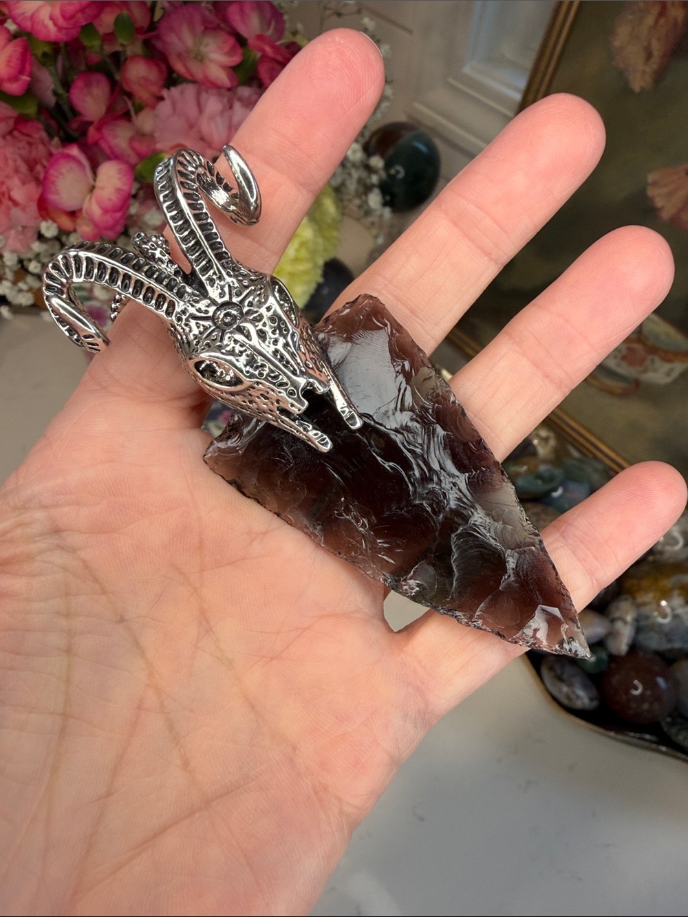 Ice Obsidian Ram Necklace: N2045